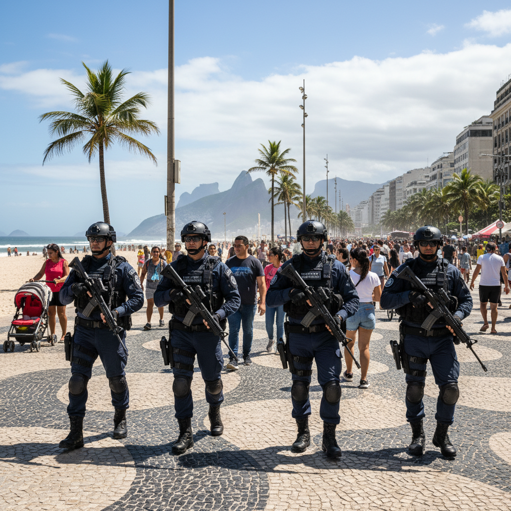 Guardas municipais patrulhando o calçadão de Campo Grande