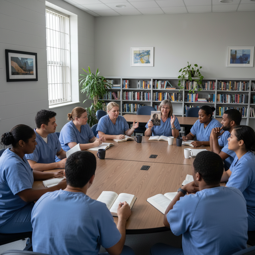 Pessoas privadas de liberdade participando de oficina de leitura no Rio de Janeiro