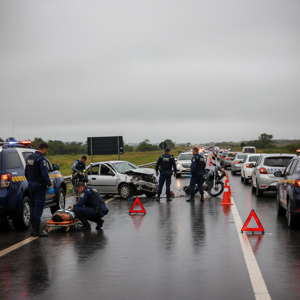Agentes da PRF atendendo a um acidente na BR-393 em Barra Mansa