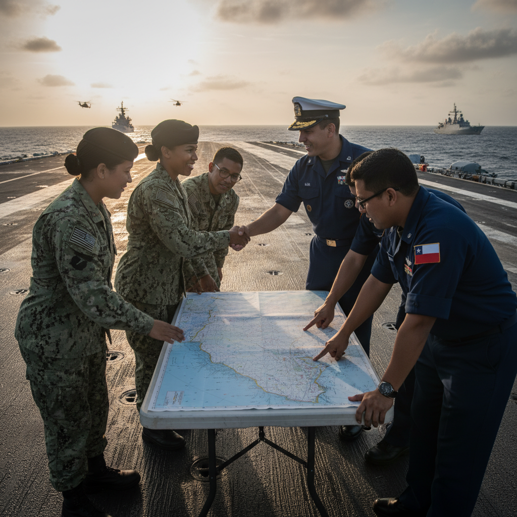 Oficiais navais dos EUA e do Brasil durante exercício conjunto